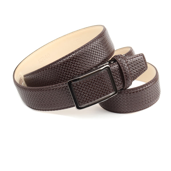 Anthoni Crown Herren Ledergürtel in Braun mit kariertem Design 36KR40