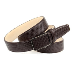 Anthoni Crown Herren Automatikgürtel – Dunkelbraunes Echtleder mit Designprägung, beige Rückseite, stufenlos verstellbar, 3,5 cm Breite, elegant & komfortabel 37KR40