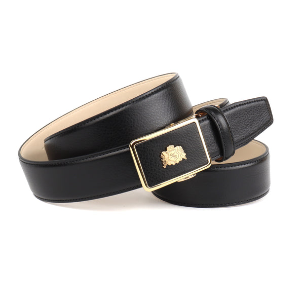 Anthoni Crown Herren Ledergürtel in Schwarz mit Automatikschließe in Gold 47Т11