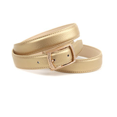 Anthoni Crown Damen Ledergürtel in Gold – Echtleder mit goldfarbener Dornschließe, doppelt verstellbar, elegantes Accessoire für Taillen-Styles 4JSTG