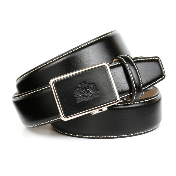 ANTHONI CROWN Ledergürtel in Schwarz mit kontrast Stitching in Weiss 17Ws10