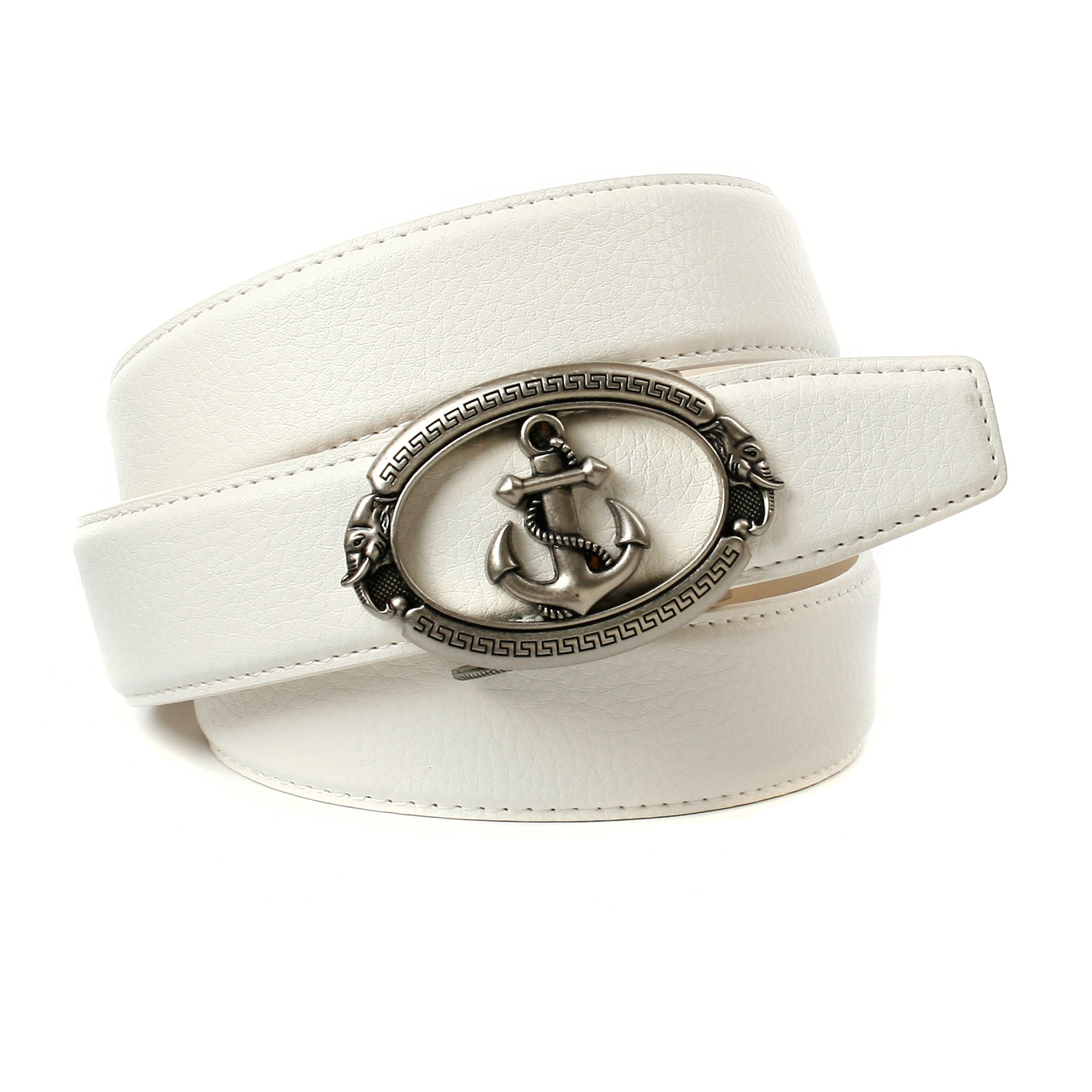 ANTHONI CROWN Weißer Ledergürtel mit stilisiertem Anker – anthonicrown