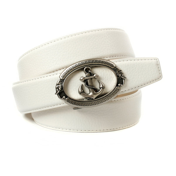 ANTHONI CROWN Weißer Ledergürtel mit stilisiertem Anker