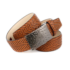 4 CM AUTOMATIK LEDERGÜRTEL IN COGNAC MIT FLECHT-PRÄGUNG 32EF30