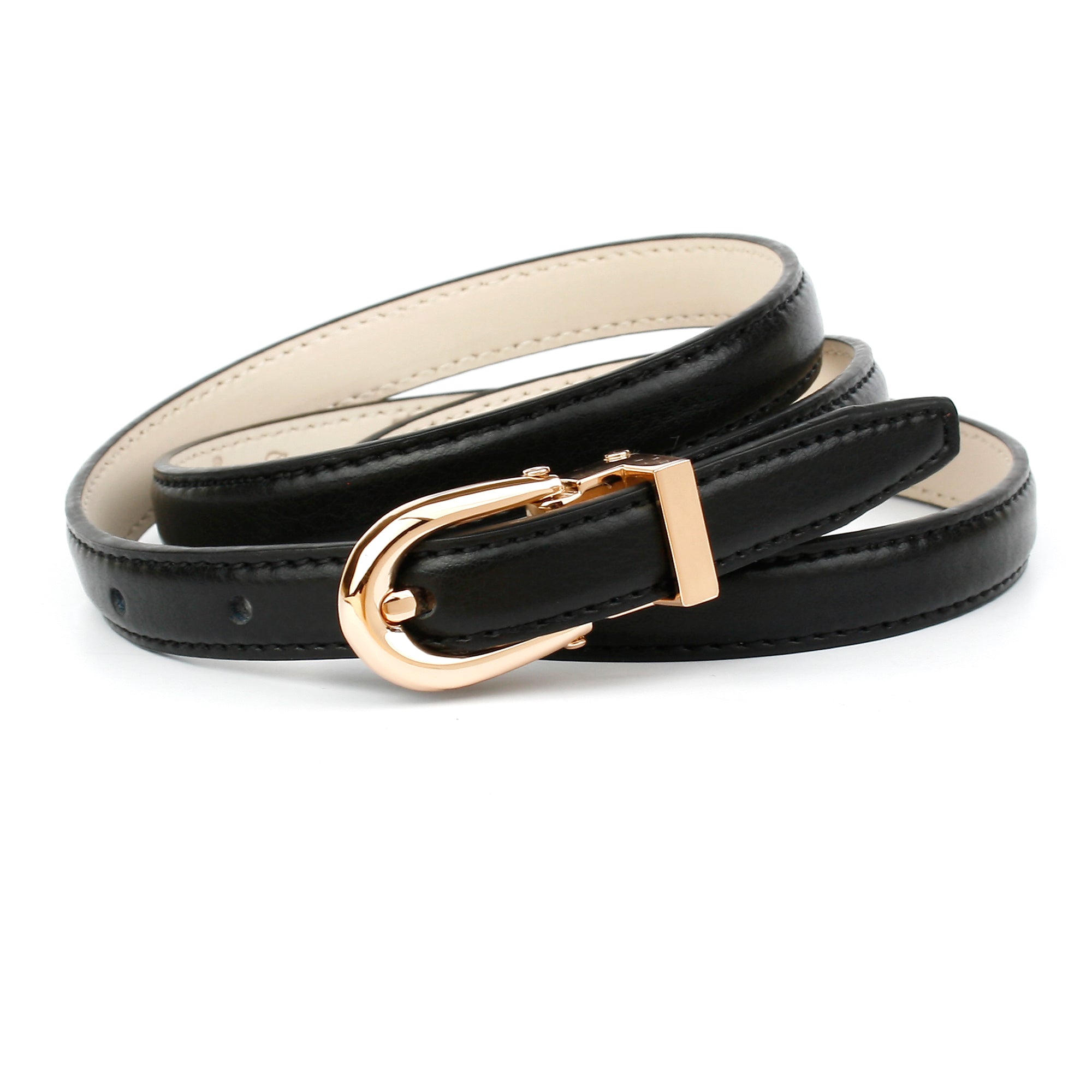 1,4 cm schmaler Ledergürtel in Schwarz mit goldfarbener Schließe –  anthonicrown