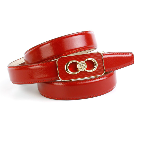 2,5 cm schmaler Ledergürtel in Rot