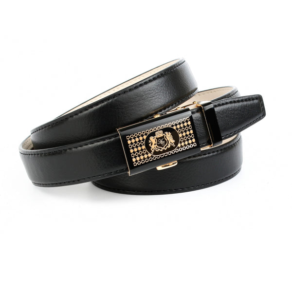 Ledergürtel in Schwarz mit goldfarbener Glas-Schließe 45LT10