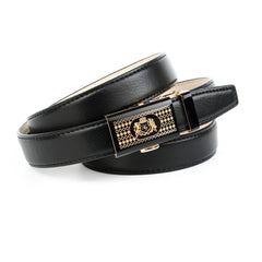 Ledergürtel in Schwarz mit goldfarbener Glas-Schließe 45LT10