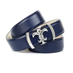 Ledergürtel in Blau mit Lilienschließe