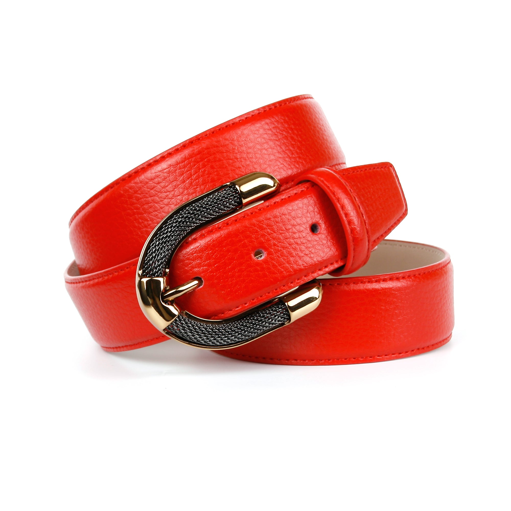 Femininer Ledergürtel in Rot mit aufwendiger Schmuck-Schließe – anthonicrown