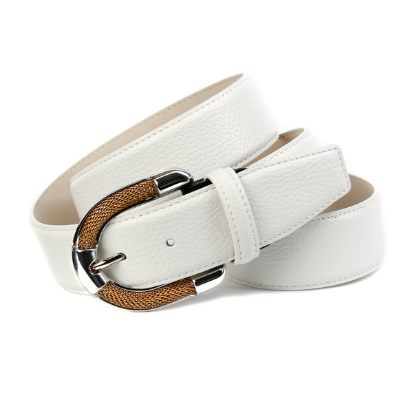 4cm Ledergürtel in Weiß mit aufwendiger Schmuck-Schließe SG4T90